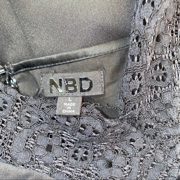 NBD Black Eyelash Lace Satin Cocktail Party Dress - Picture 5 of 9